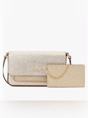 NWT Kate Spade Glimmer Boxed Crossbody Duo in Gold Glitter KE451